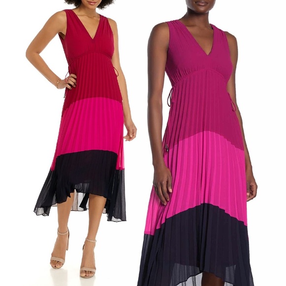 Taylor Pleated Asymmetric ColorBlock Chiffon Dress - Picture 5 of 11